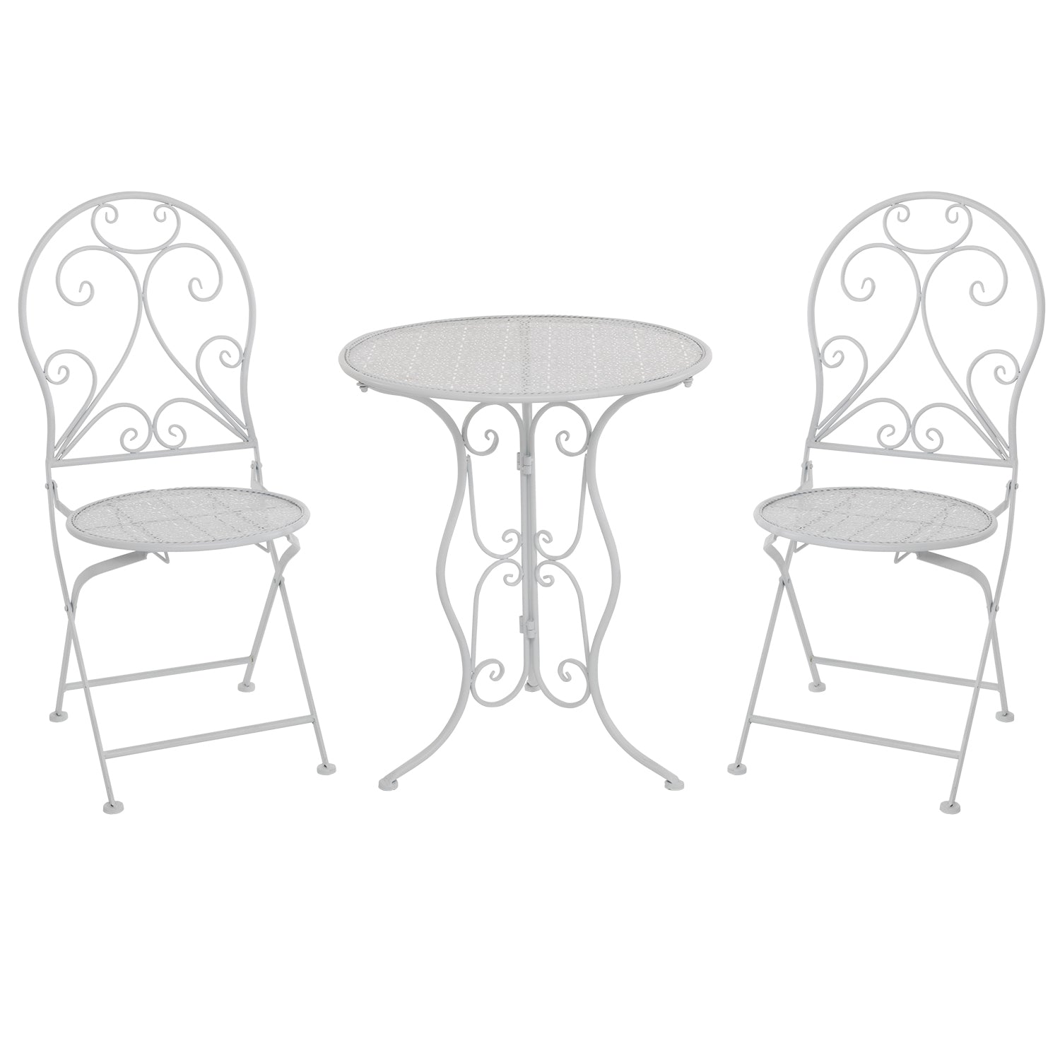 VESTIAMO CASA GIARDINO - Set giardino Bistrot tavolo rotondo 60 cm e 2 sedie pieghevoli in metallo Bianco